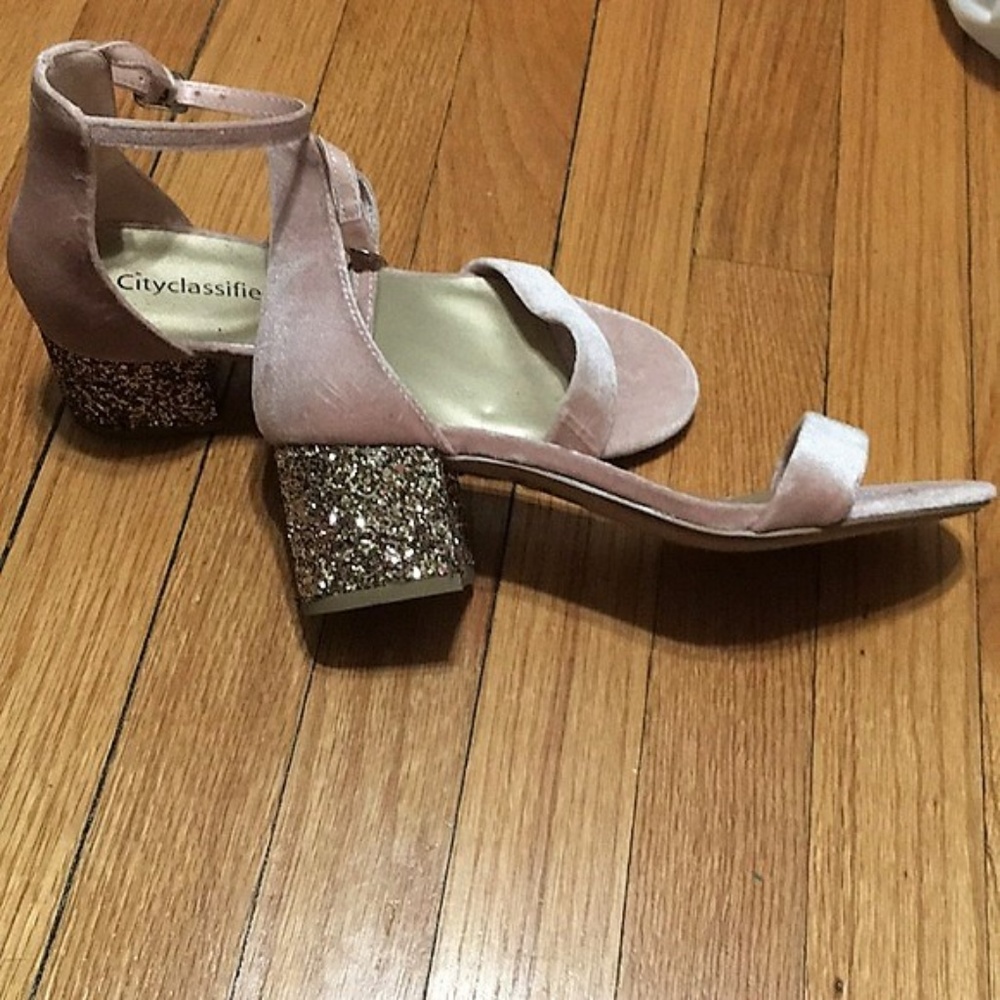 New pink velvet glitter heels
